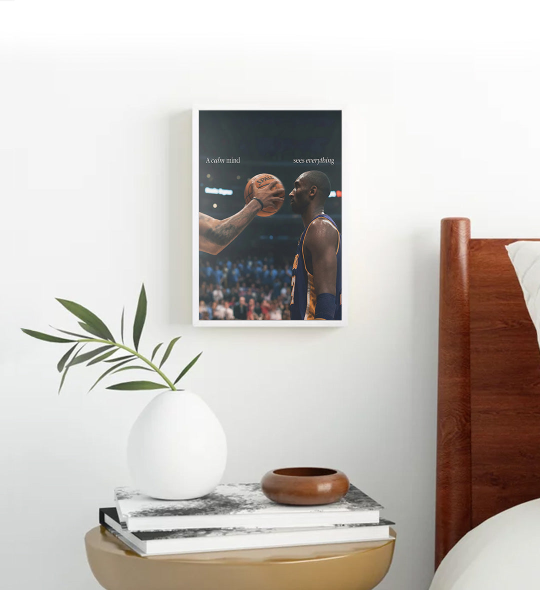 Modern office styled with focus-themed basketball canvas print.