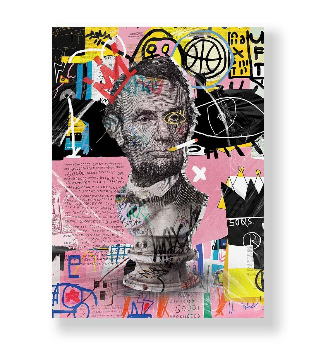 Abraham Lincoln Reimagined Pop Art Wall Art with Neon Pink and Graffiti Style for Indian Home Decor