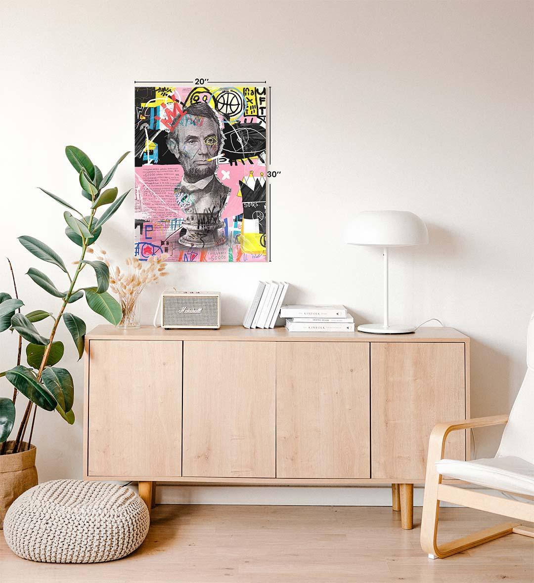 Abraham Lincoln Reimagined Pop Art Wall Art with Neon Pink and Graffiti Style for Indian Home Decor