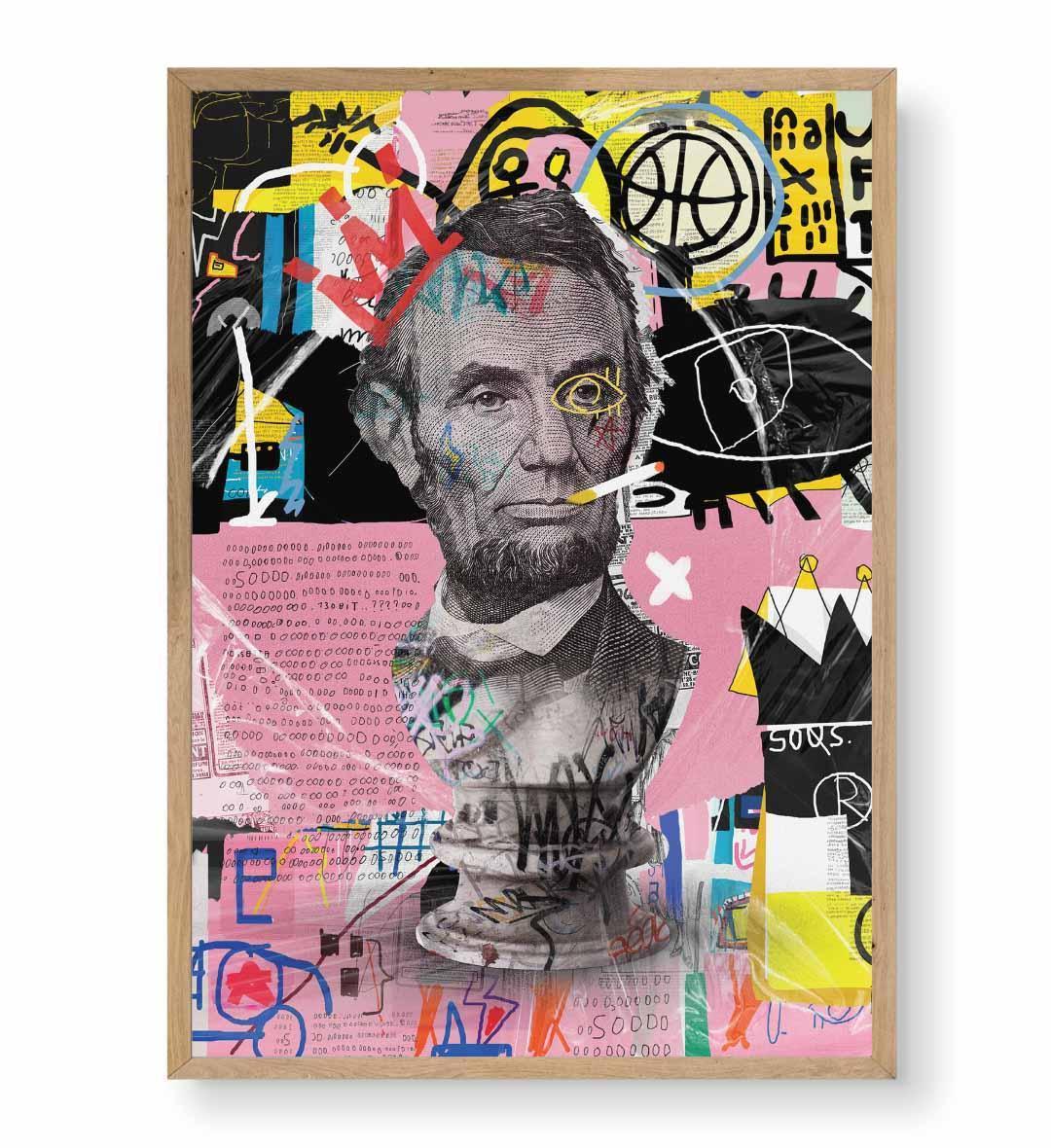 Abraham Lincoln Reimagined Pop Art Wall Art with Neon Pink and Graffiti Style for Indian Home Decor