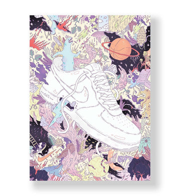 Air Force Cosmic Clash surreal bar wall art canvas print with Nike Air Force sneaker for Indian home decor.