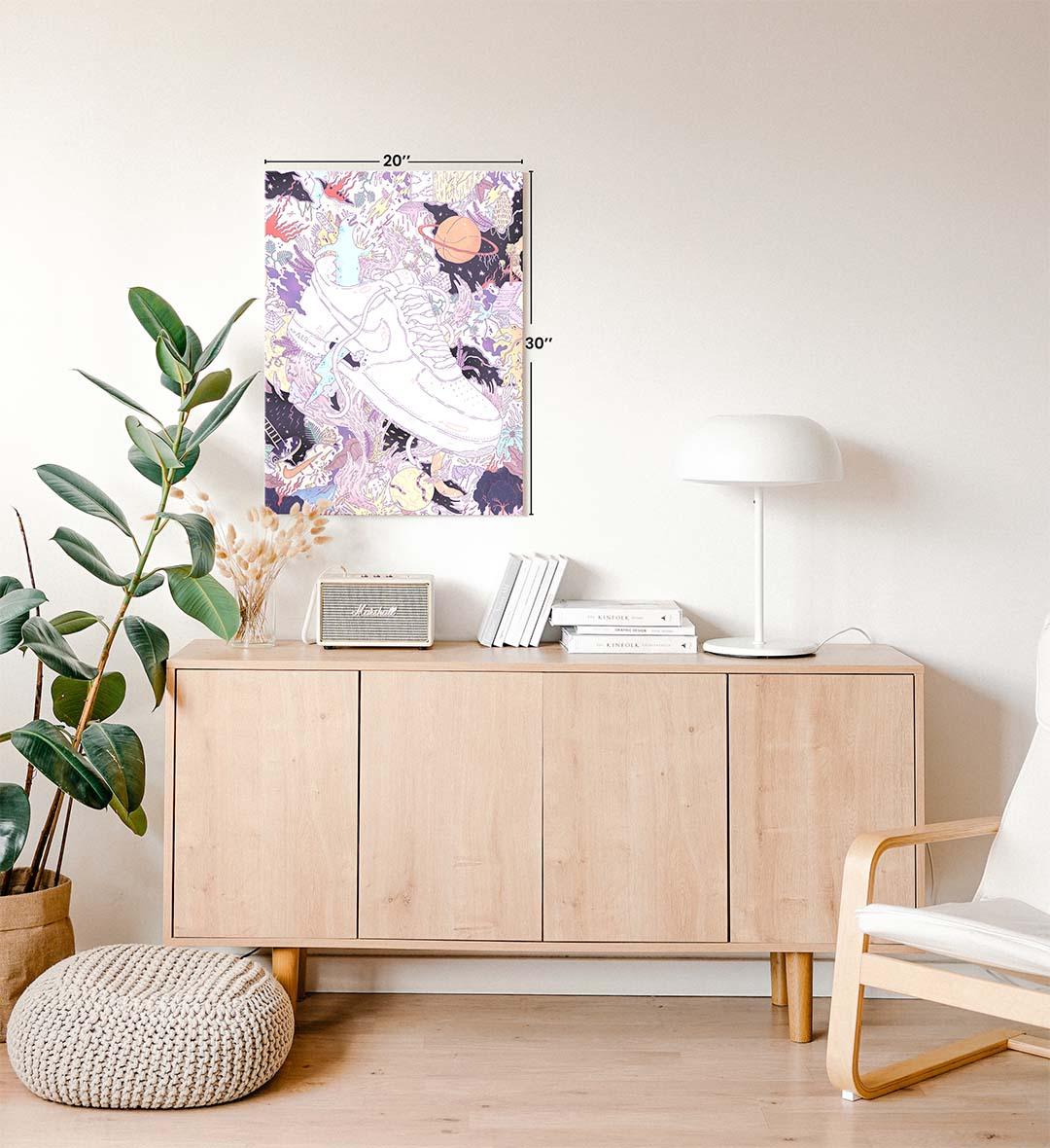 Air Force Cosmic Clash surreal bar wall art canvas print with Nike Air Force sneaker for Indian home decor.