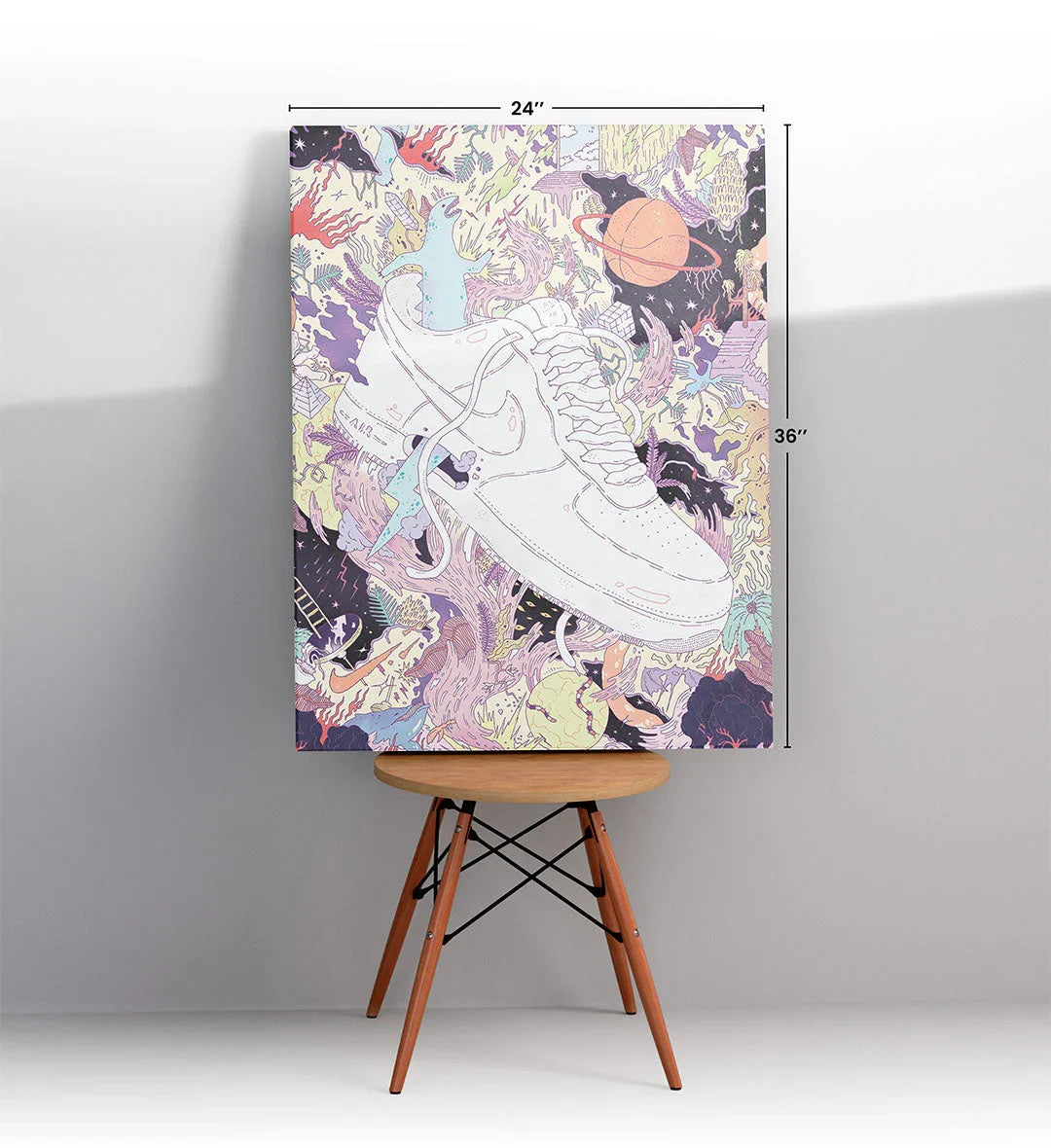 Air Force Cosmic Clash surreal bar wall art canvas print with Nike Air Force sneaker for Indian home decor.