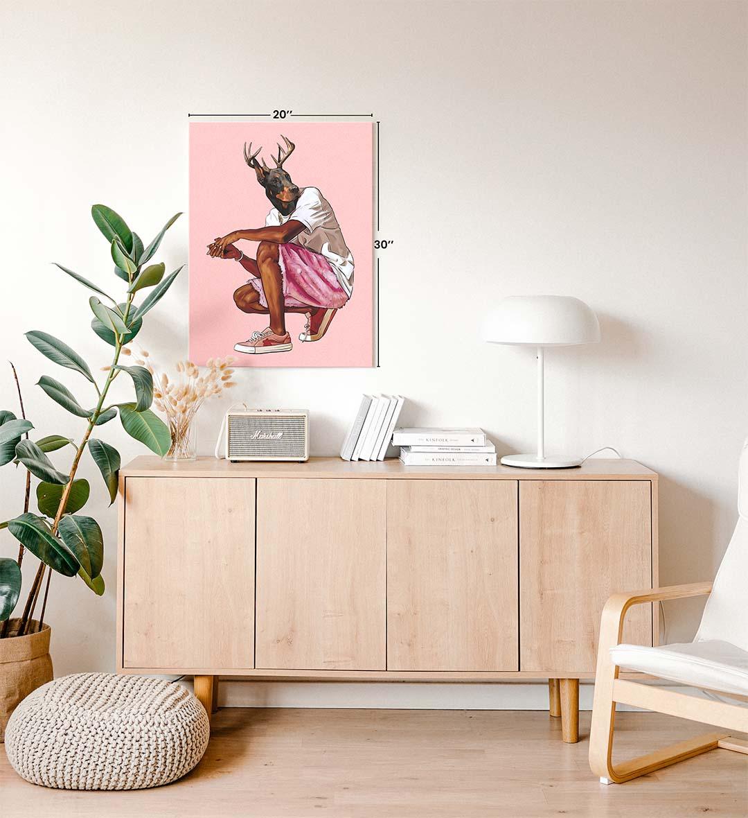 Framed artwork of a dog for modern living room.