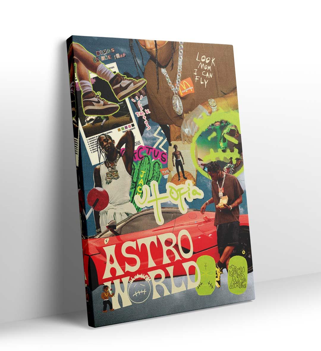 Astroworld Travis Scott hip-hop bar wall art canvas print with sneakers and cacti for Indian home decor.