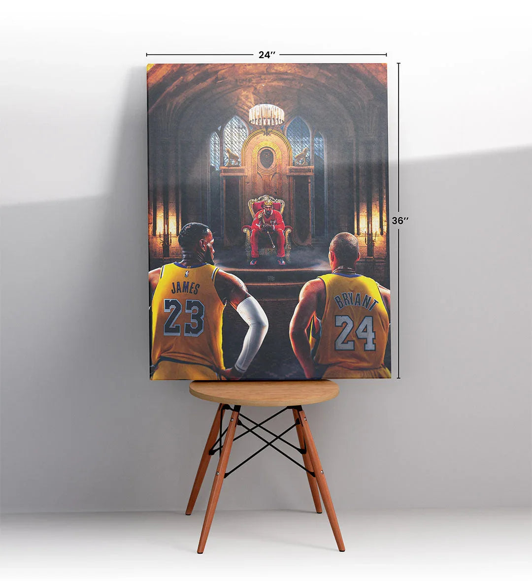 Court Kings canvas wall art featuring LeBron James, Kobe Bryant, and Michael Jordan for Indian home decor.