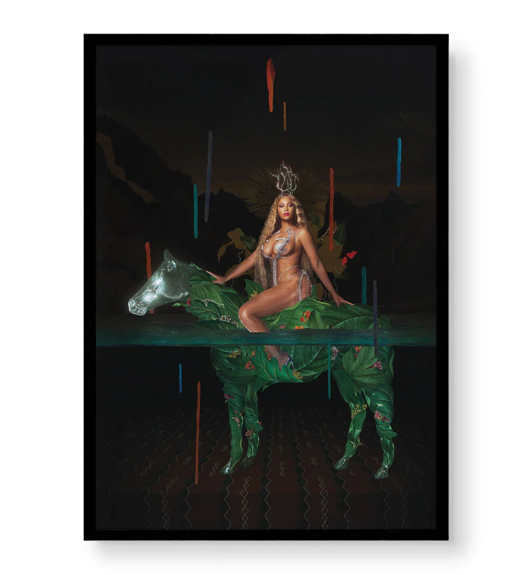Beyonce fantasy canvas wall art with leafy horse, perfect for modern Indian home decor.