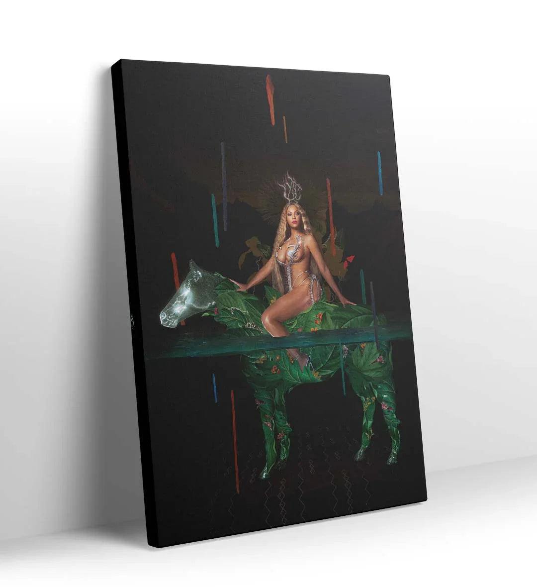 Beyonce fantasy canvas wall art with leafy horse, perfect for modern Indian home decor.