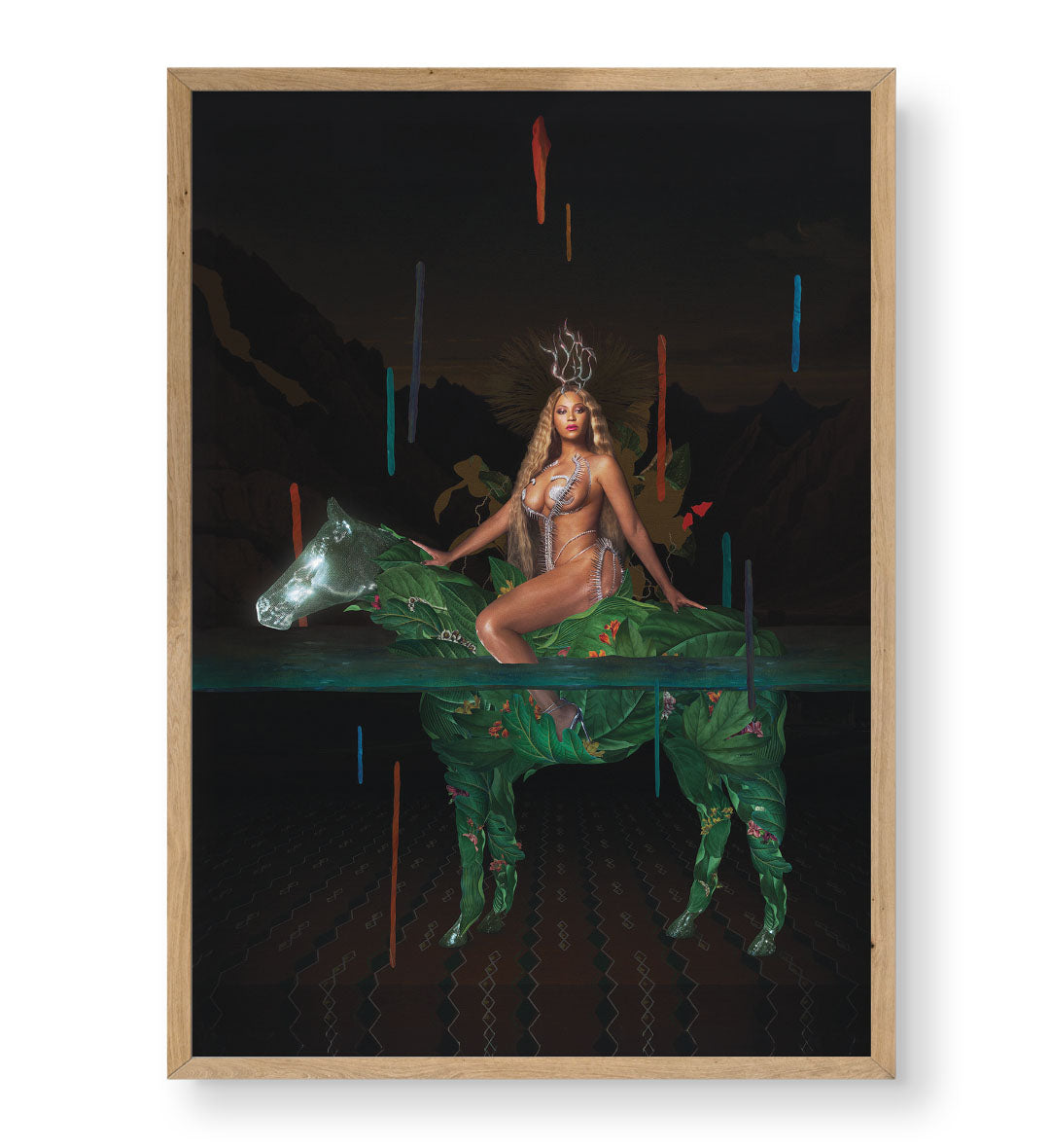 Beyonce fantasy canvas wall art with leafy horse, perfect for modern Indian home decor.