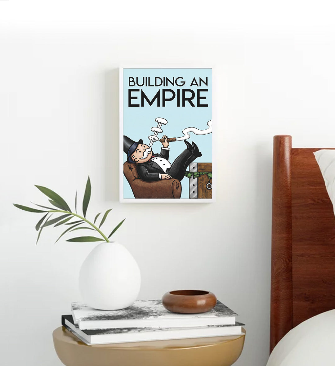 Luxury living room decor with pop art cartoon canvas print.