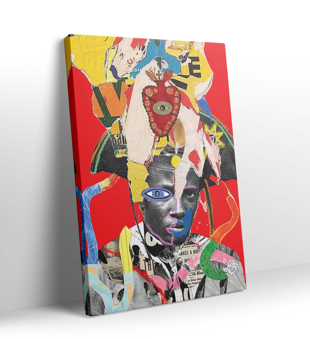 Collage crown canvas wall art with abstract design, perfect for modern Indian home decor.