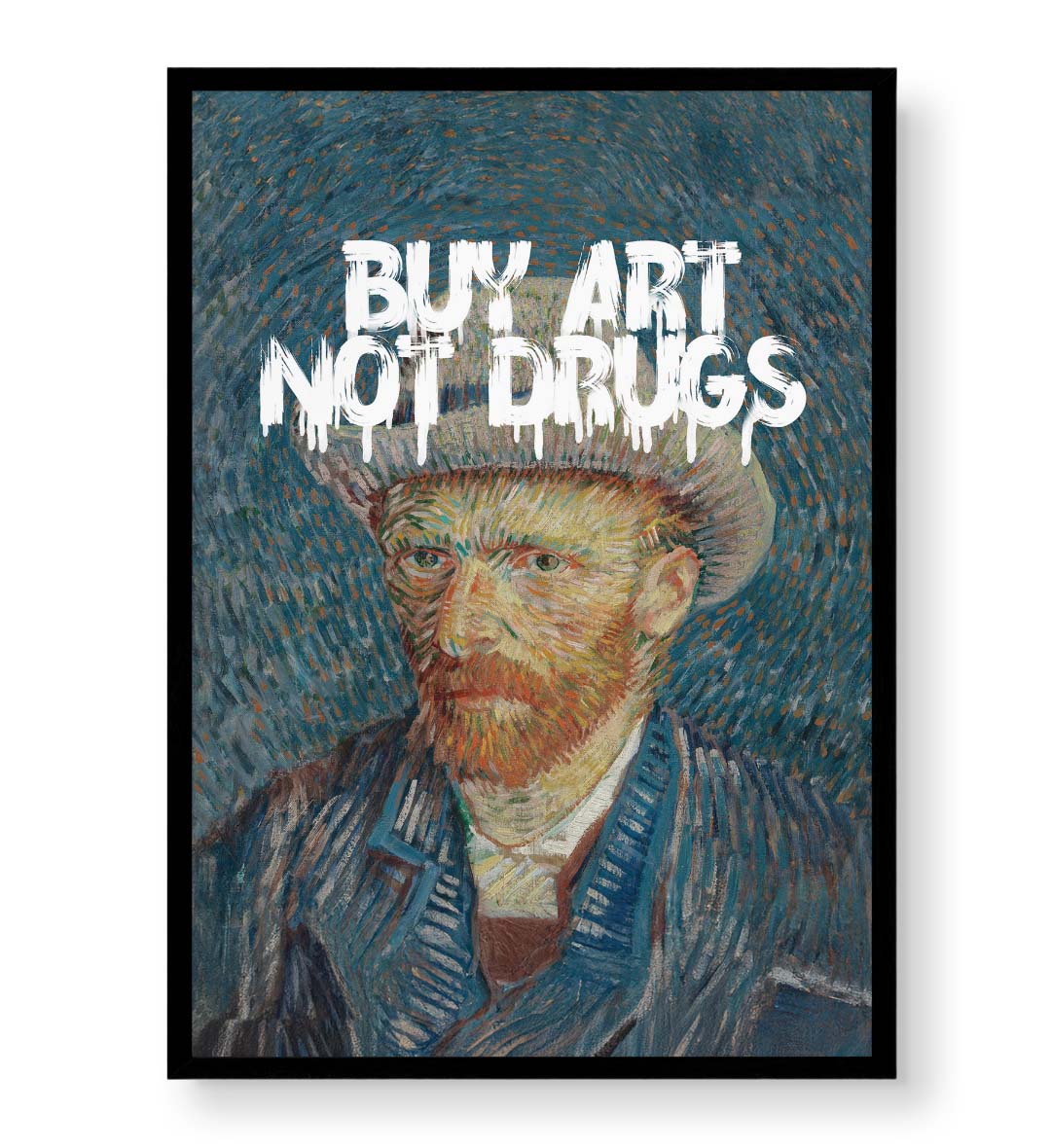 Vincent Van Gogh parody canvas wall art with Buy Art Not Drugs graffiti, perfect for modern Indian home decor.