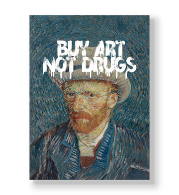 Vincent Van Gogh parody canvas wall art with Buy Art Not Drugs graffiti, perfect for modern Indian home decor.