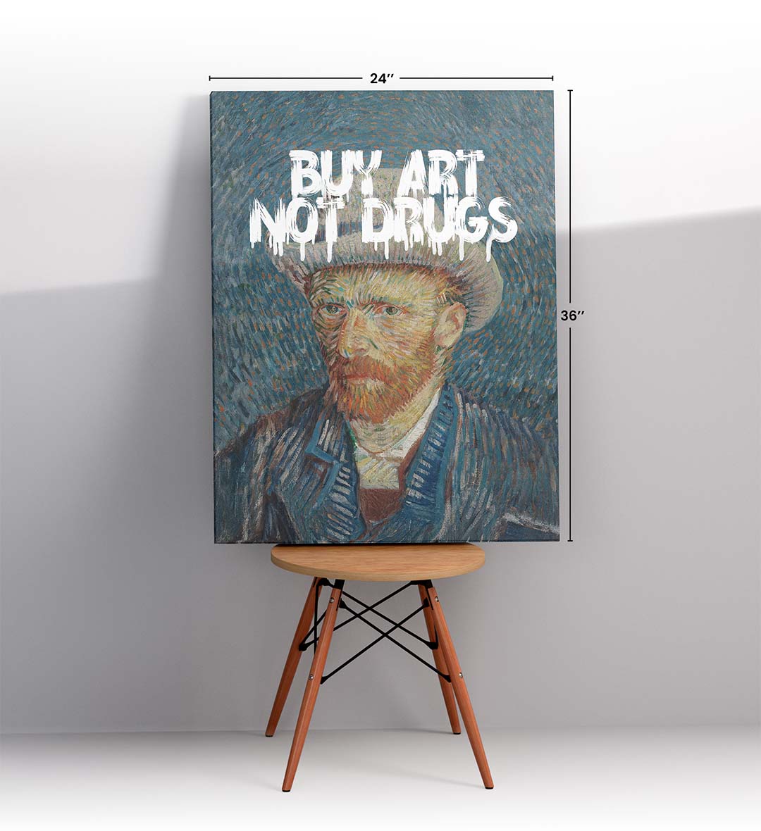 Vincent Van Gogh parody canvas wall art with Buy Art Not Drugs graffiti, perfect for modern Indian home decor.
