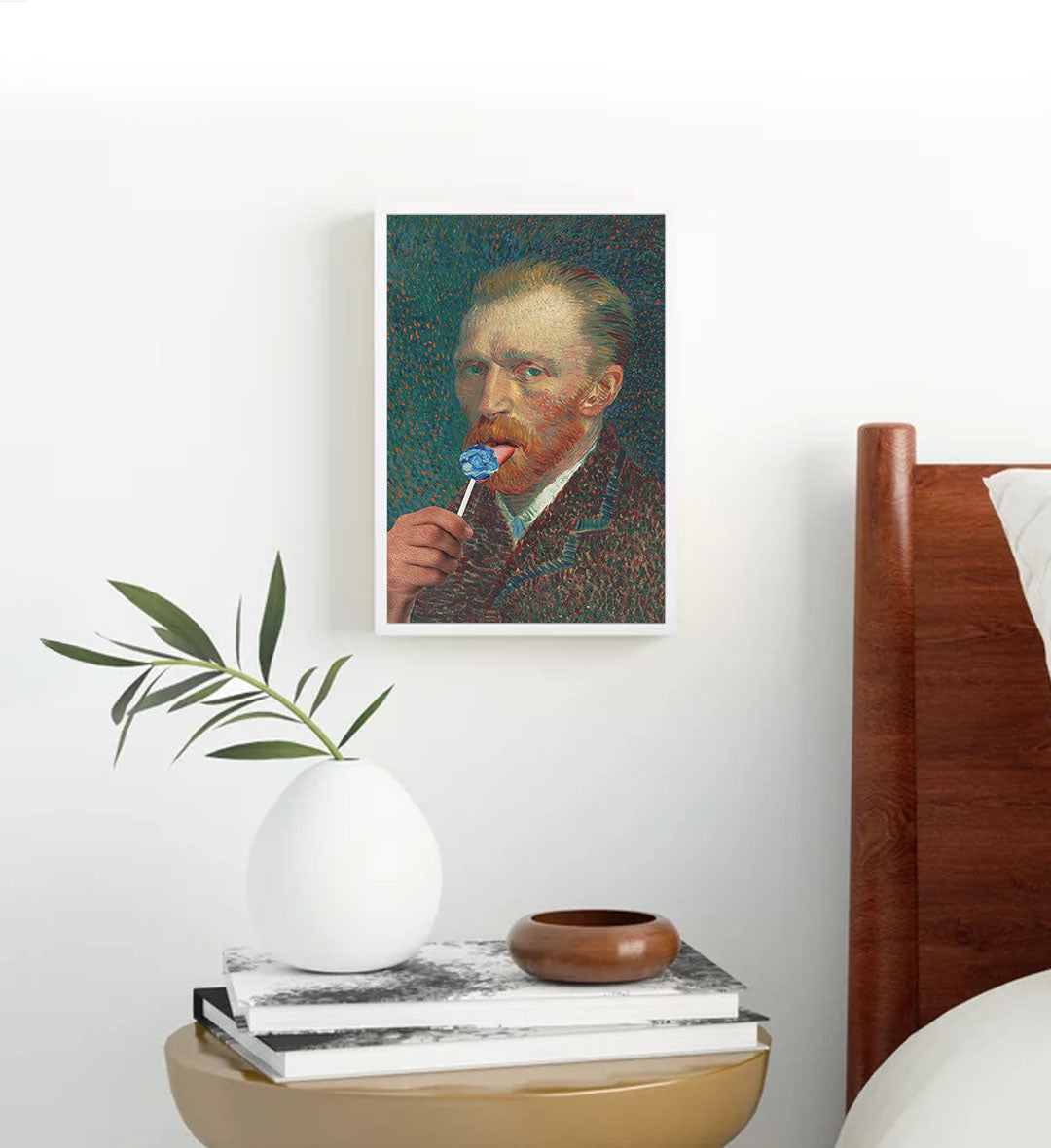 Vincent Van Gogh parody canvas wall art with Starry Night lollipop, perfect for modern Indian home decor.