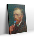 Vincent Van Gogh parody canvas wall art with Starry Night lollipop, perfect for modern Indian home decor.