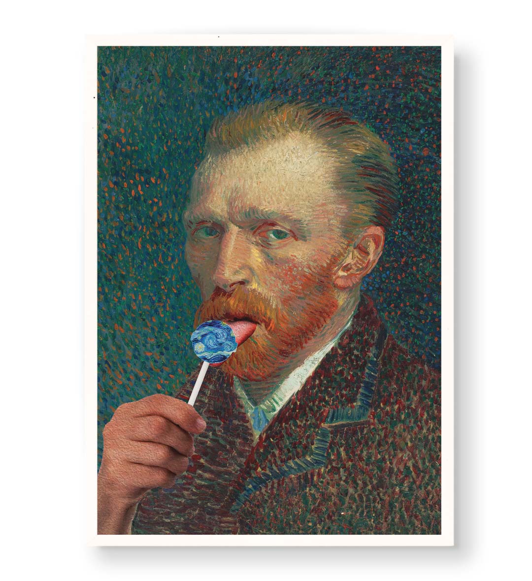 Vincent Van Gogh parody canvas wall art with Starry Night lollipop, perfect for modern Indian home decor.