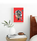Chaotic Collage Fusion with abstract bull design wall art for Indian home decor.