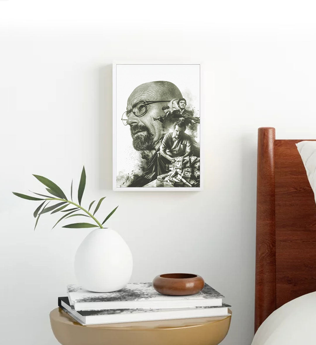 Crime Kings canvas wall art with Walter White and Tony Montana, perfect for modern Indian home decor.