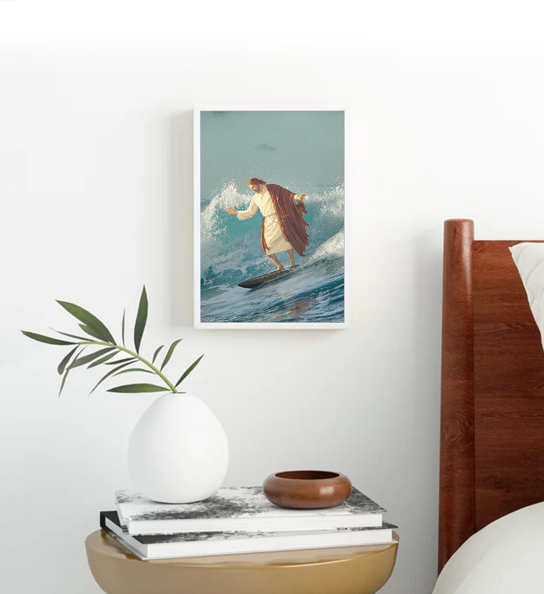 Divine Surf Mastery with spiritual surfing design wall art for Indian home decor.