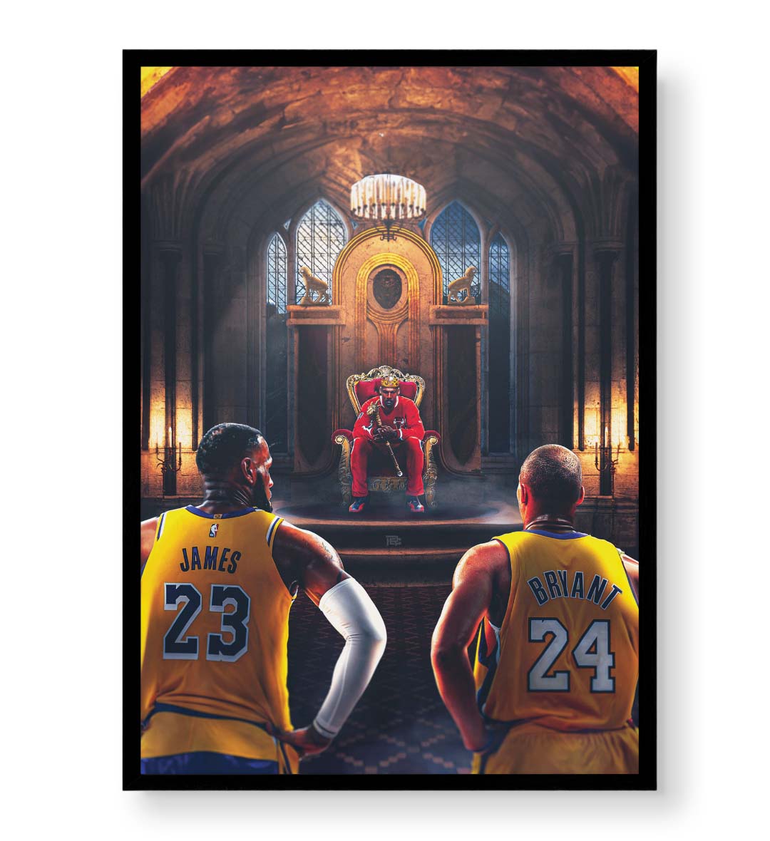 Court Kings canvas wall art featuring LeBron James, Kobe Bryant, and Michael Jordan for Indian home decor.