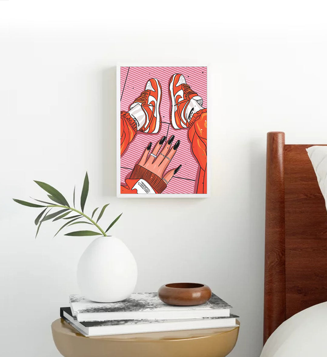 Sneaker Swagger Nike pop art wall canvas print with orange sneakers for Indian home decor.