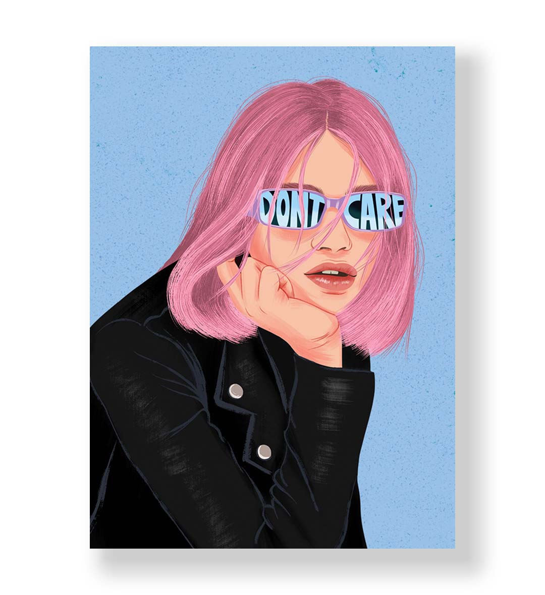 Carefree Rebel pop art wall canvas print with pink hair and sunglasses for Indian home decor.
