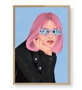 Carefree Rebel pop art wall canvas print with pink hair and sunglasses for Indian home decor.