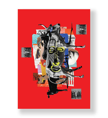 Chaotic Collage Fusion with abstract bull design wall art for Indian home decor.