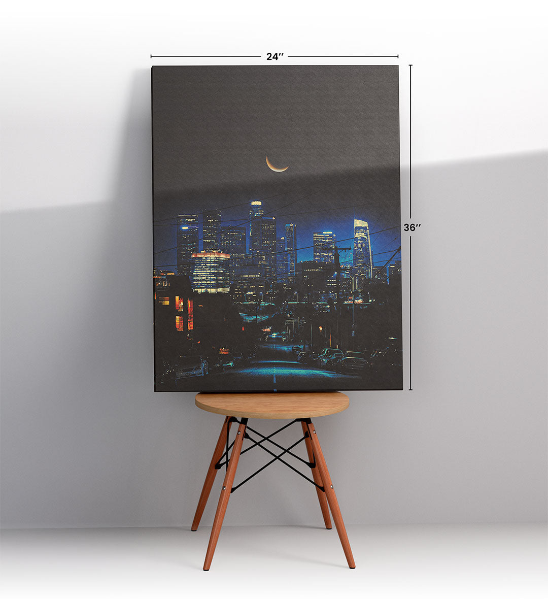 Cityscape Crescent with skyline and crescent moon wall art for Indian home decor.
