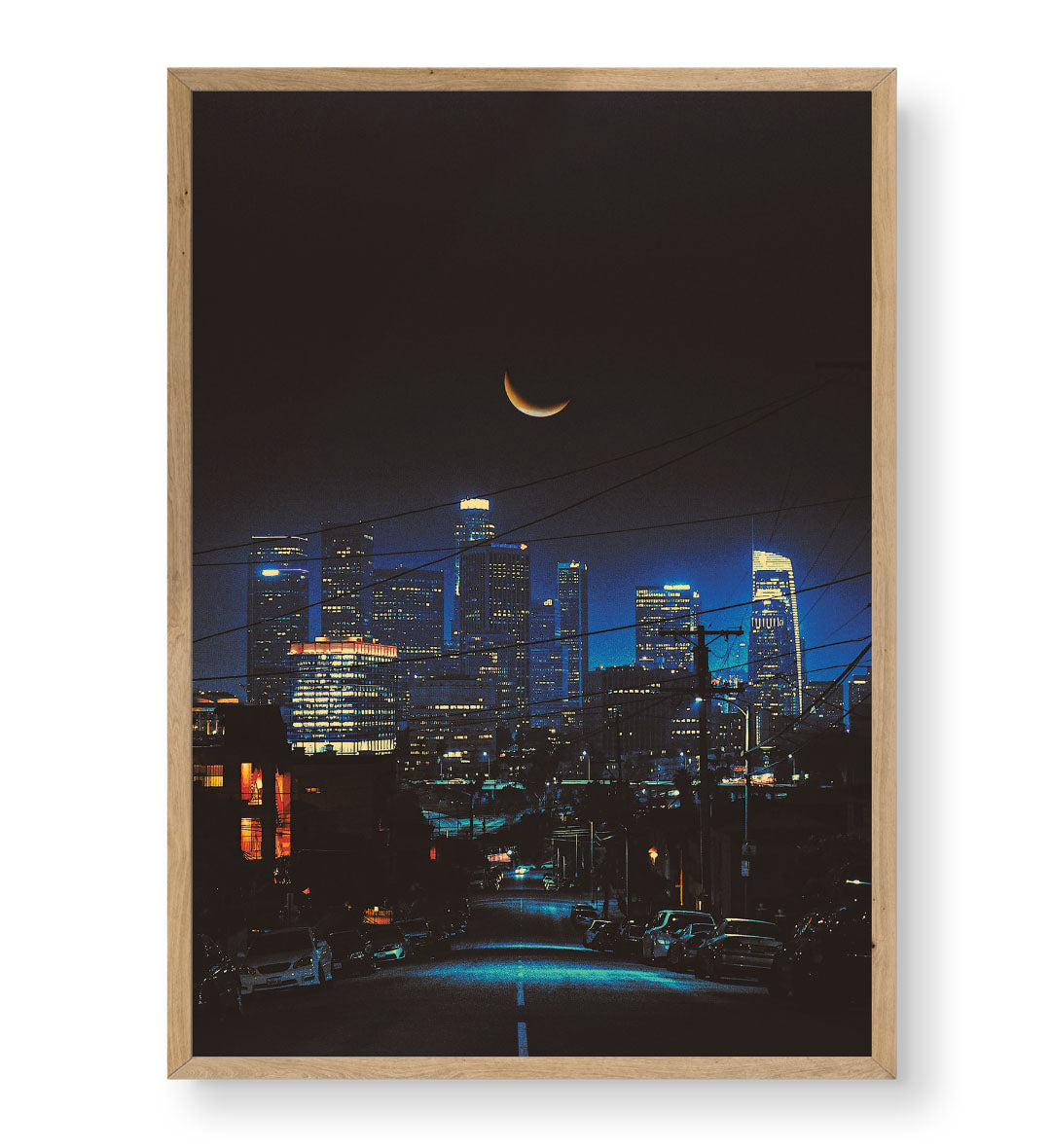 Cityscape Crescent with skyline and crescent moon wall art for Indian home decor.
