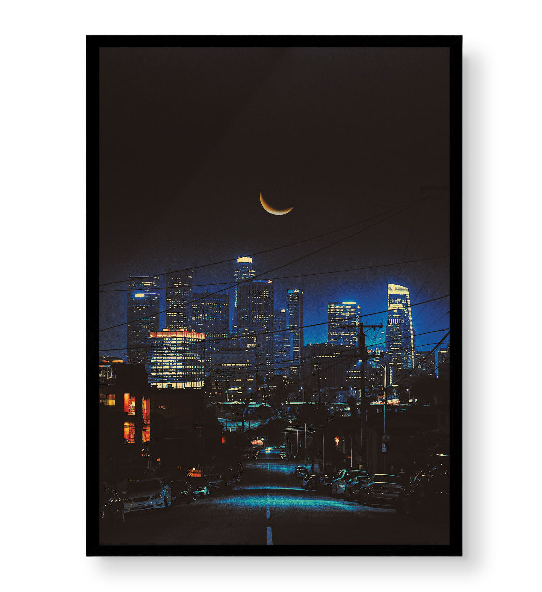 Cityscape Crescent with skyline and crescent moon wall art for Indian home decor.