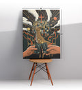 Cosmic Party Stag with surreal disco design wall art for home decor.