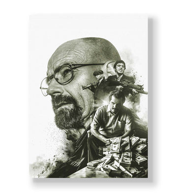 Crime Kings canvas wall art with Walter White and Tony Montana, perfect for modern Indian home decor.