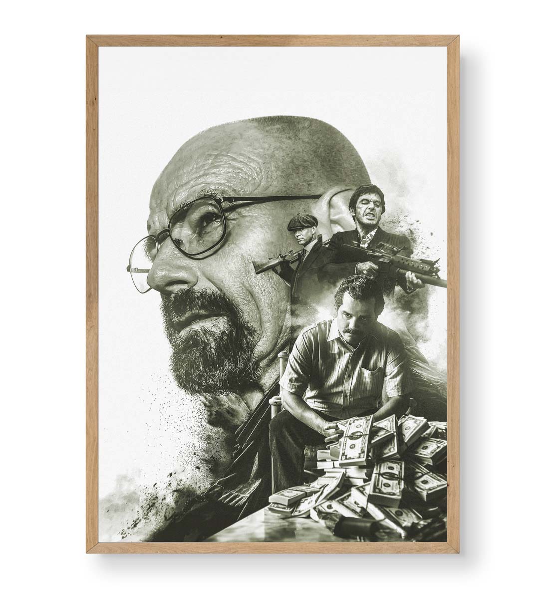 Crime Kings canvas wall art with Walter White and Tony Montana, perfect for modern Indian home decor.