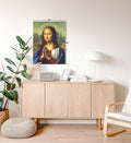 Divine Mona Lisa with halo and prayer pose wall art for Indian home decor.