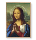 Divine Mona Lisa with halo and prayer pose wall art for Indian home decor.