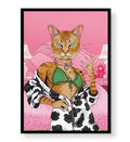 Doja Cat’s Glam Lounge whimsical pet wall art with a ginger cat in a pink bedroom for Indian home decor.