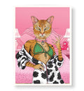 Doja Cat’s Glam Lounge whimsical pet wall art with a ginger cat in a pink bedroom for Indian home decor.