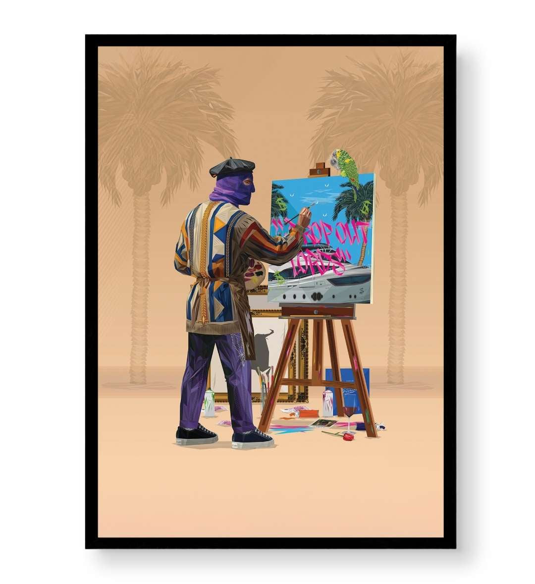 Side view of Dropout Lords Artist canvas showing wooden frame depth.