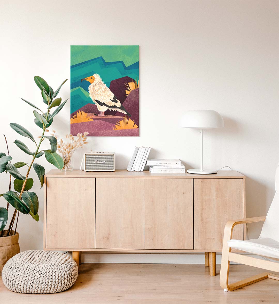 Side view of Egyptian Vulture Peak canvas showing gallery wrap depth.