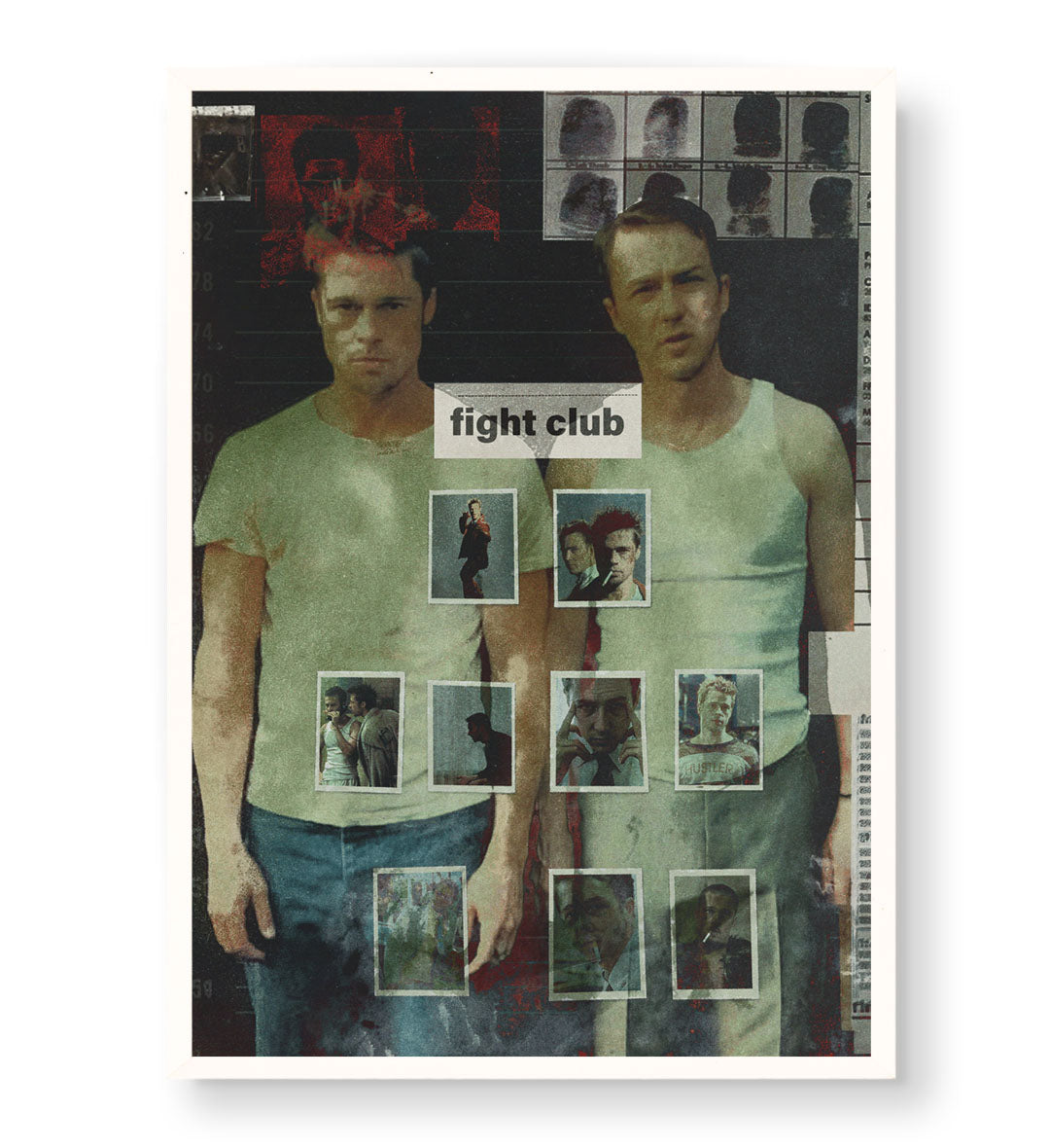 Fight Club Chaos Collage cinematic wall art with gritty tones and red splatters for Indian home decor.