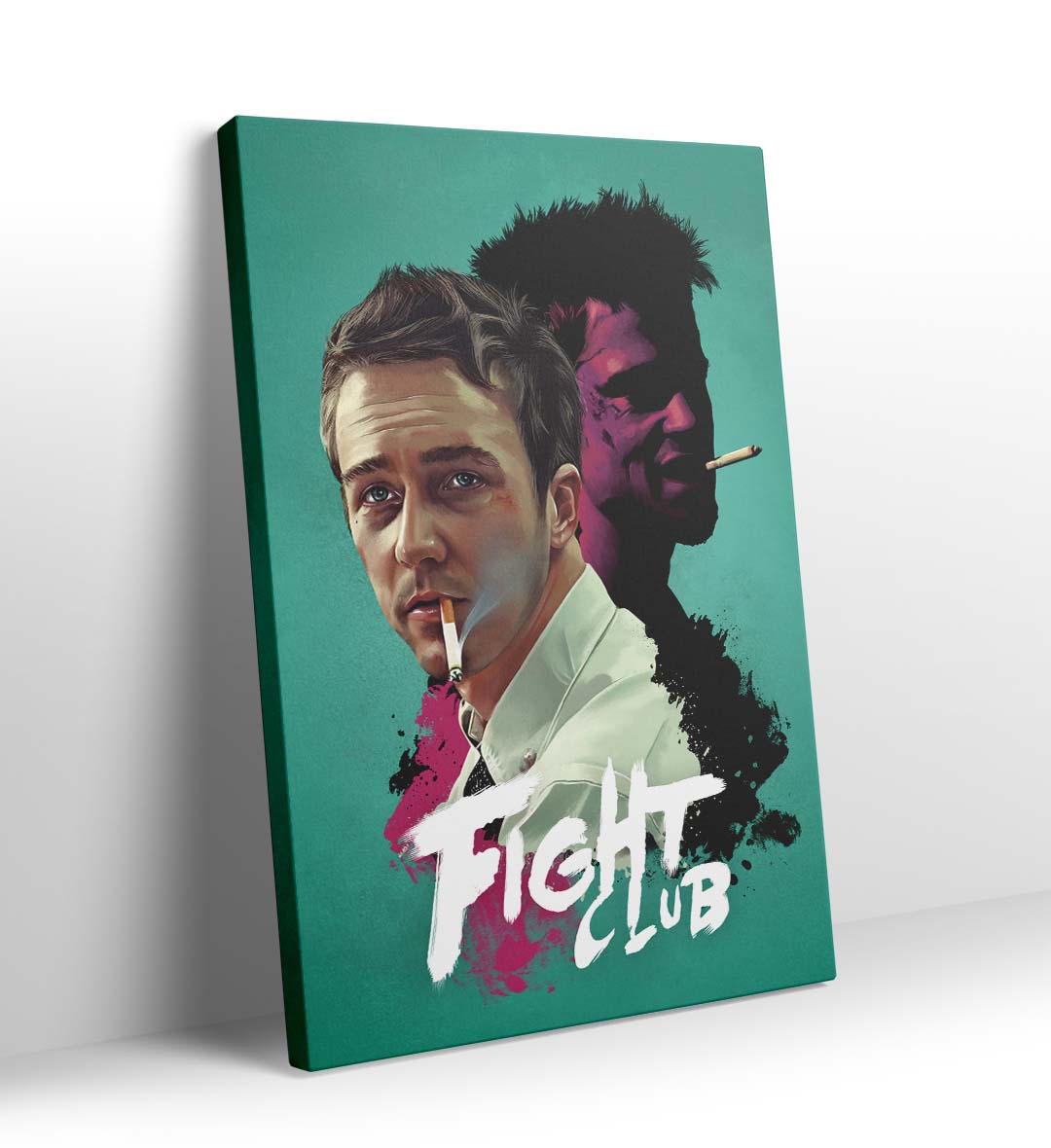 Fight Club Dual Shadows cinematic wall art with teal background and pink accents for Indian home decor.