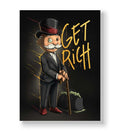 Monopoly Man standing with money bag and gold Get Rich graffiti canvas art.