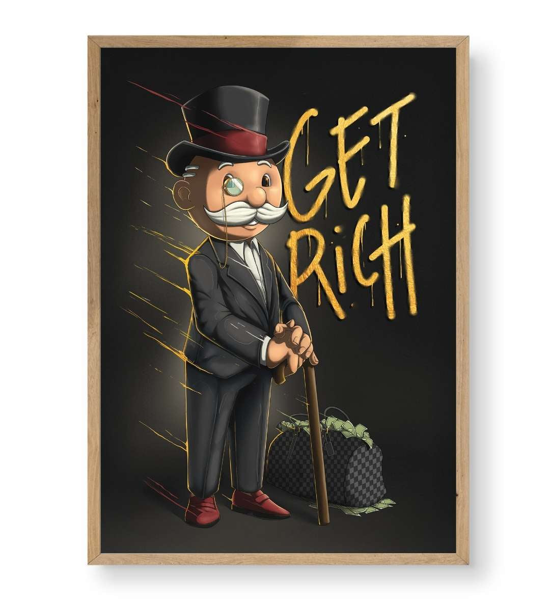 Entryway decor idea with framed Monopoly pop art canvas by Artlier.