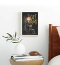 Luxury living room featuring bold graffiti-style money art on a dark wall.