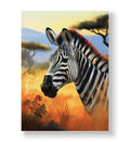 Zebra profile portrait with golden sunset background canvas wall art.