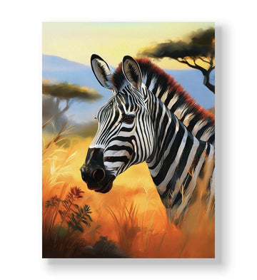 Zebra profile portrait with golden sunset background canvas wall art.