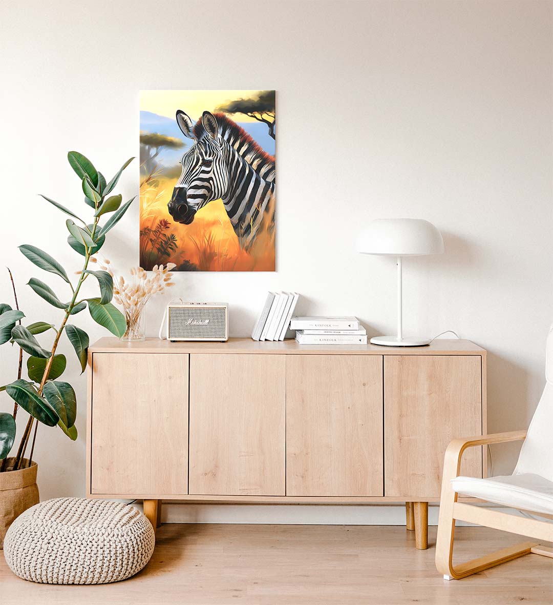 Side view of Golden Hour Zebra canvas showing gallery wrap depth.