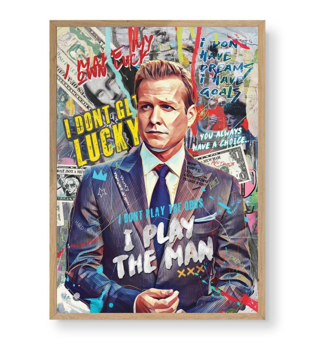 Gallery wall idea including I Play The Man art by Artlier.